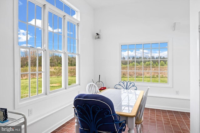 dining room with dark tile patterned flooring