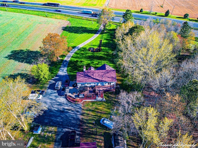 aerial view featuring a rural view