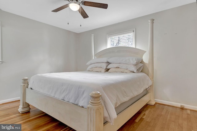 bedroom featuring ceiling fan and hardwood / wood-style flooring