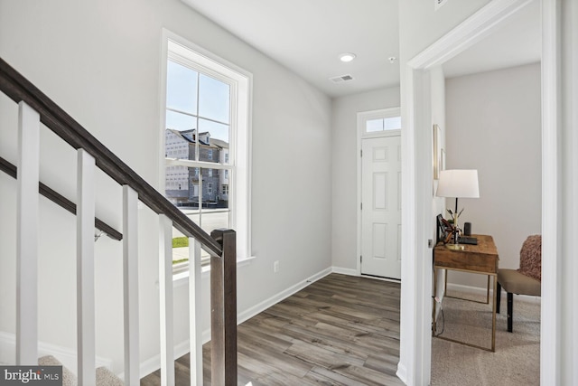 foyer with hardwood / wood-style flooring