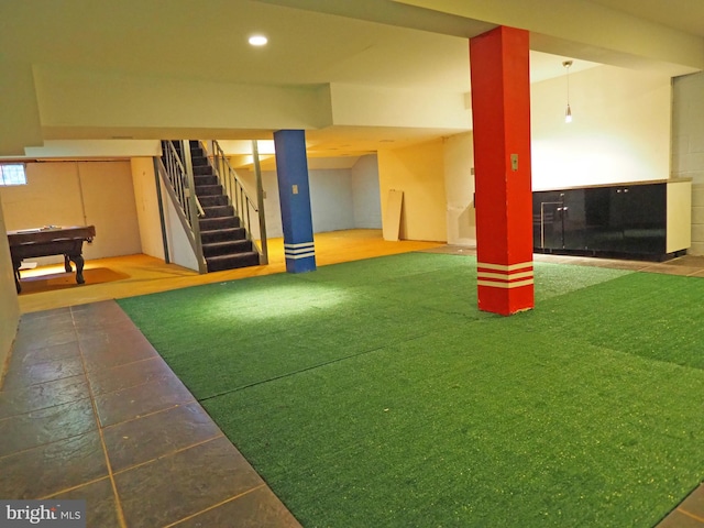 basement with carpet