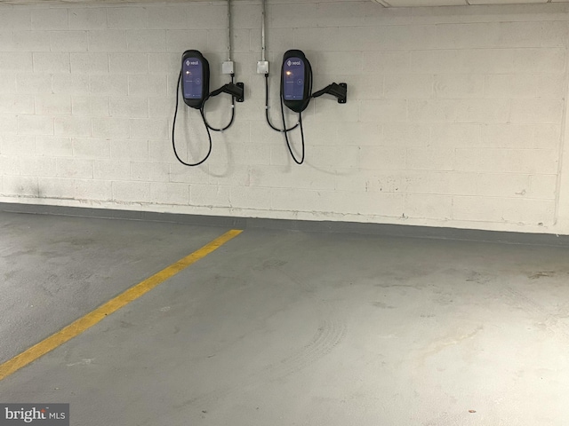 parking deck with concrete block wall