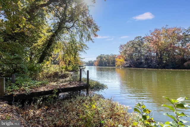 view of dock featuring a water view