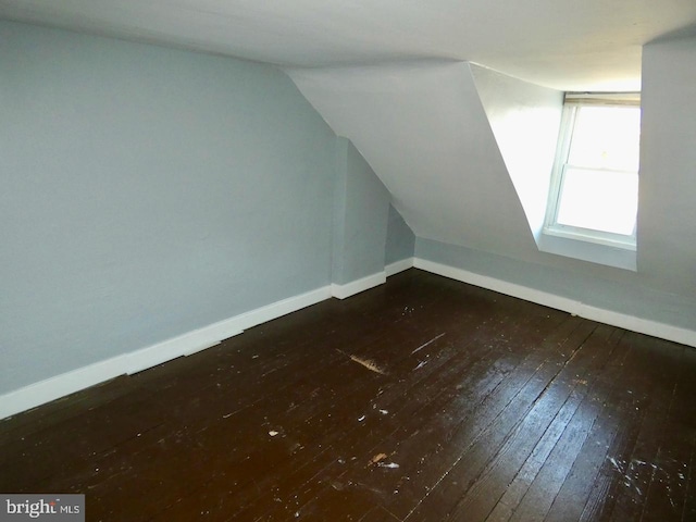 additional living space featuring lofted ceiling with skylight and dark wood-type flooring