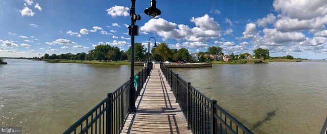 dock area with a water view