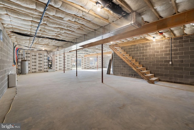 basement featuring water heater