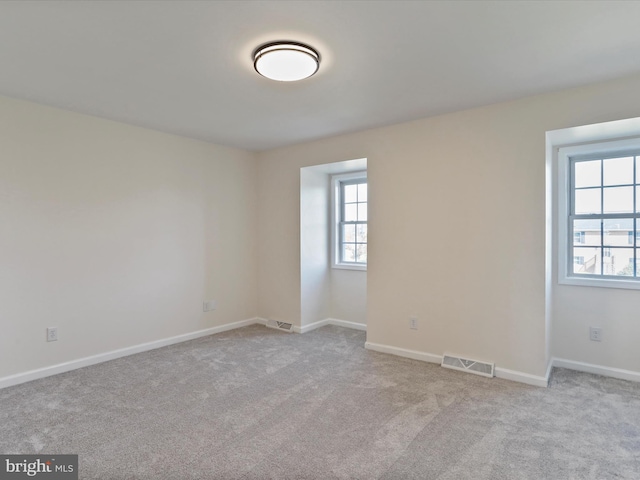 empty room featuring a wealth of natural light and light colored carpet