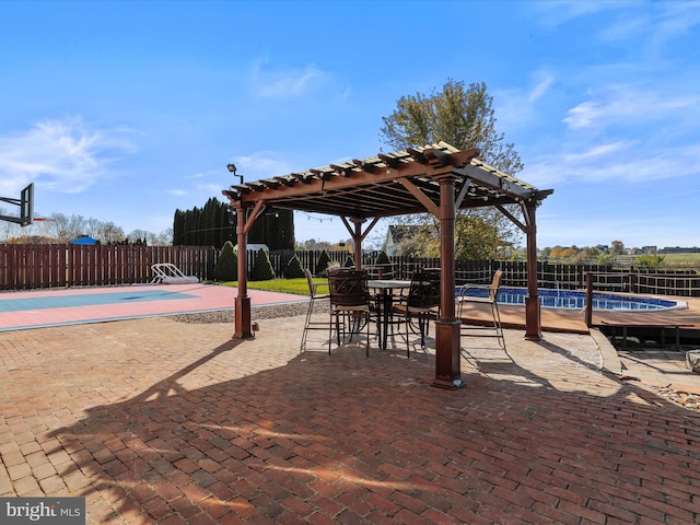 view of patio / terrace featuring a pergola and a fenced in pool