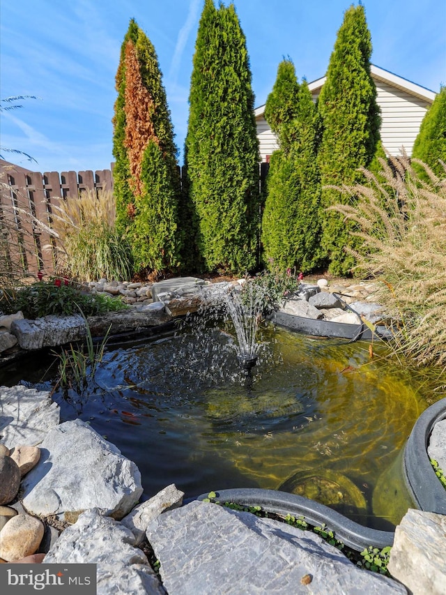 details with a garden pond