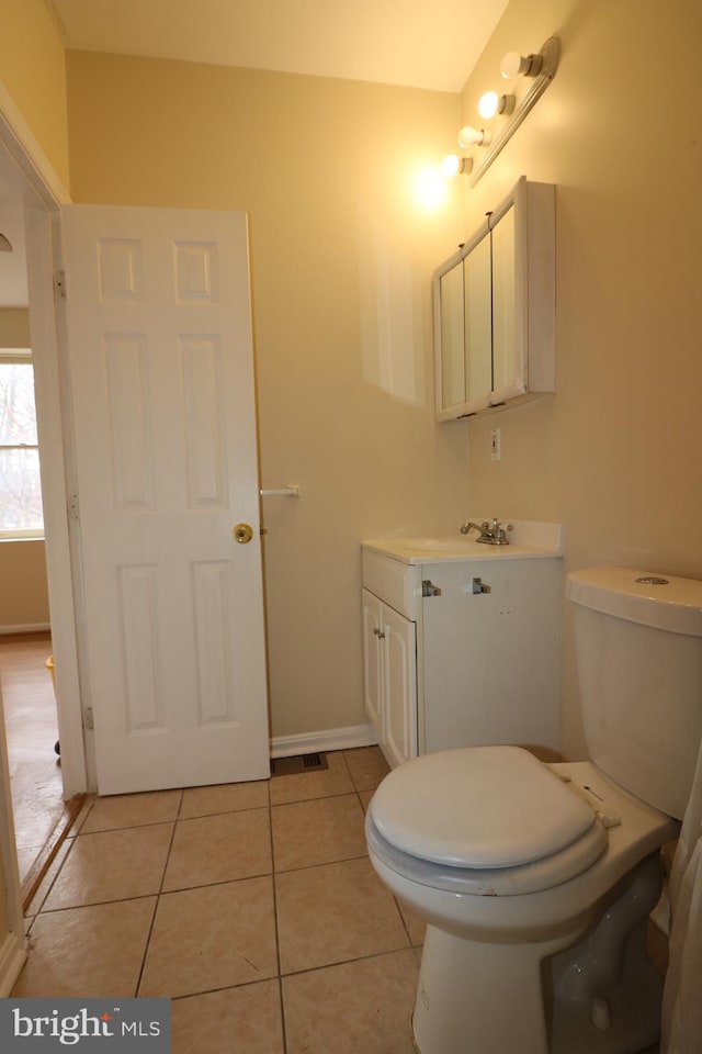 bathroom featuring vanity, toilet, and tile patterned floors