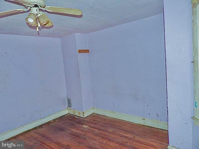 empty room featuring hardwood / wood-style flooring and ceiling fan