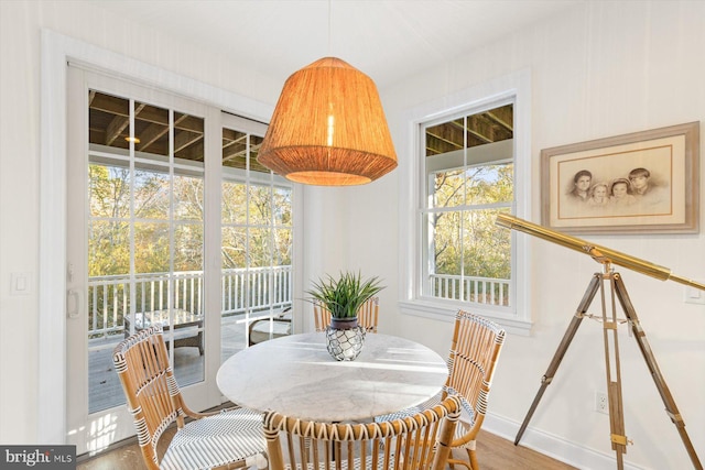 dining space featuring light hardwood / wood-style floors