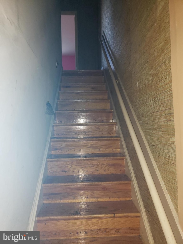 stairway featuring wood finished floors