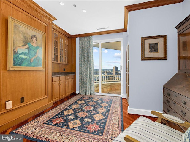 interior space with dark hardwood / wood-style floors