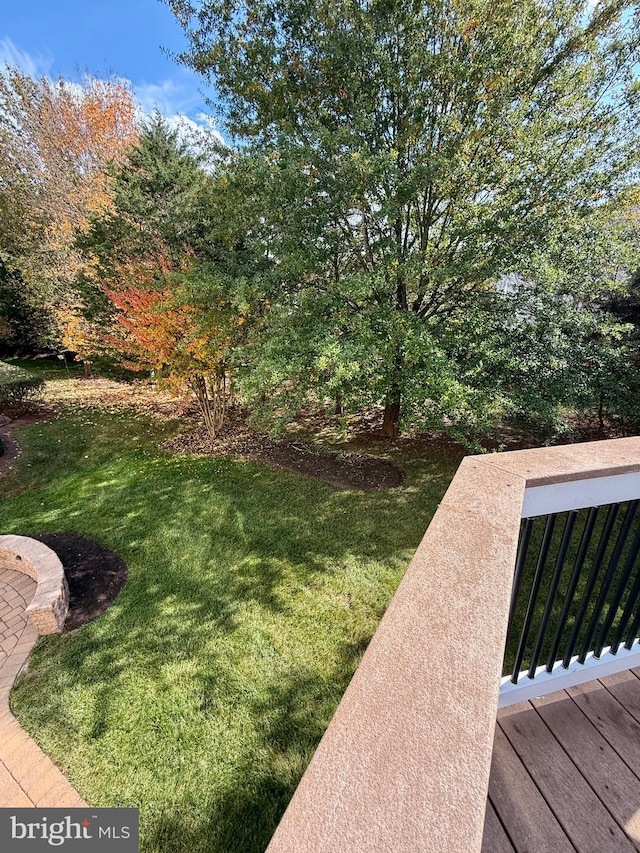 view of yard featuring a wooden deck