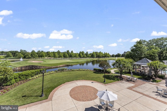 view of patio / terrace featuring a water view