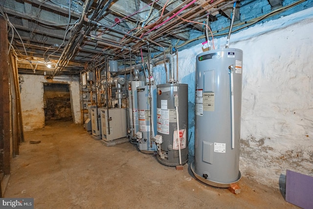 utility room featuring water heater