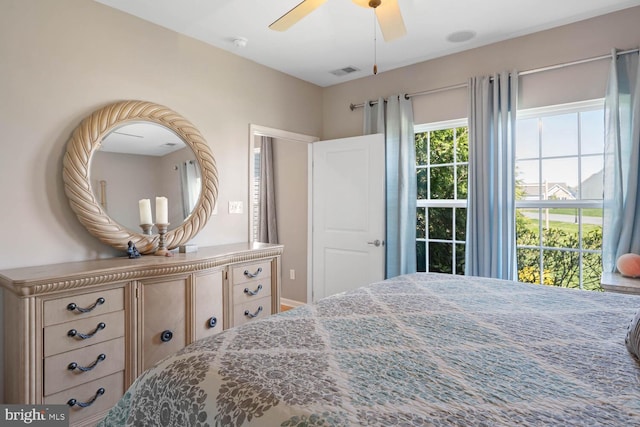 bedroom featuring ceiling fan