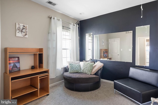 sitting room with carpet floors