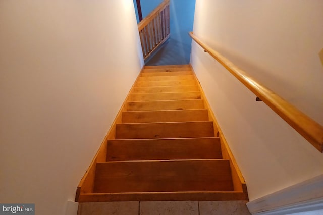 staircase with wood-type flooring