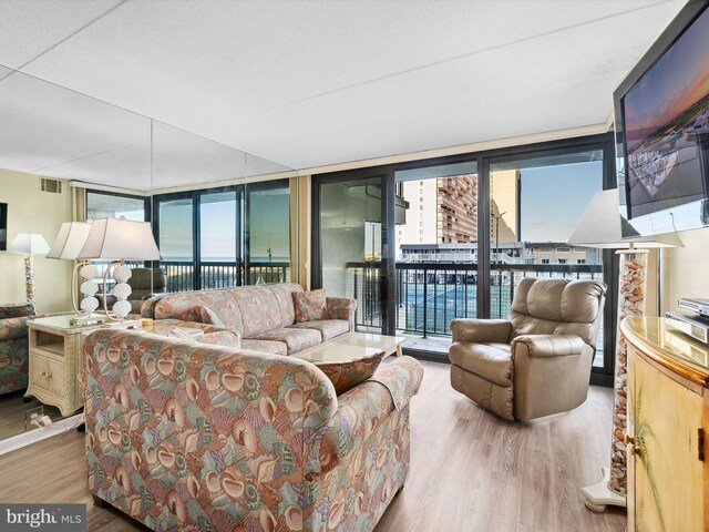 11500 Coastal Hwy Unit 103, Ocean City, MD 21842 - living area featuring healthy amount of natural light, wood finished floors, and floor to ceiling windows