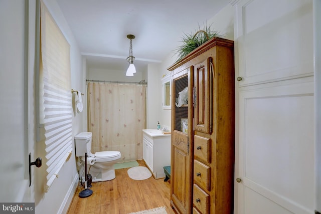 43086 Lucketts Rd, Leesburg, VA 20176 - full bathroom featuring toilet, curtained shower, vanity, and wood finished floors
