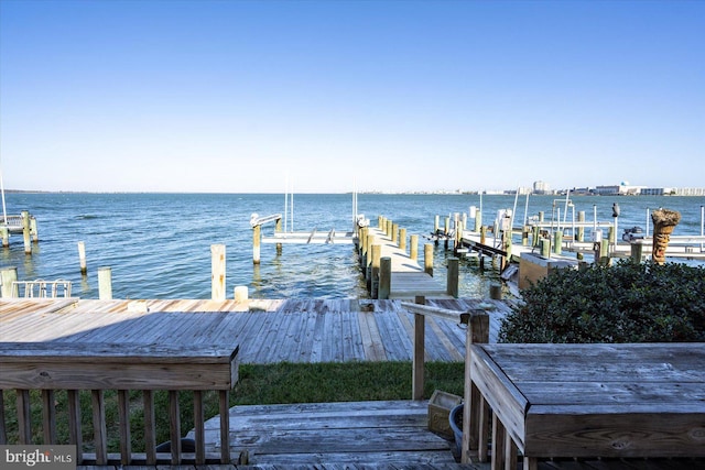 view of dock with a water view