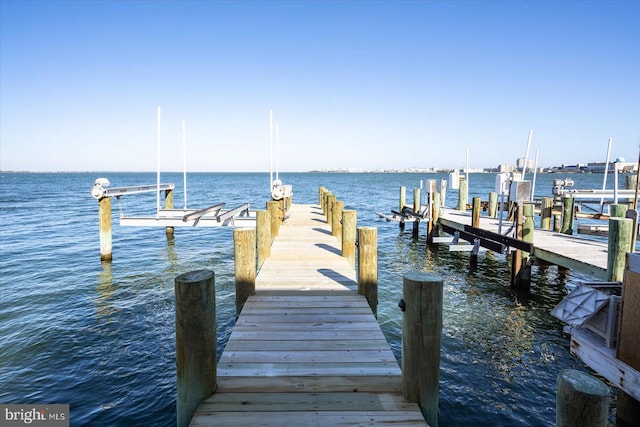 view of dock with a water view