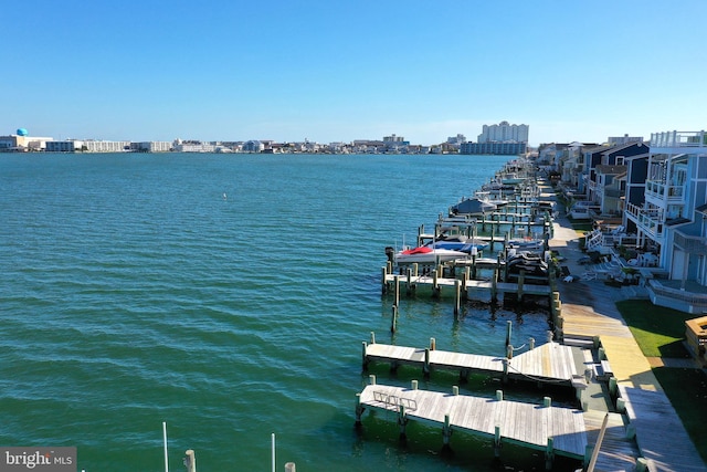 view of dock with a water view