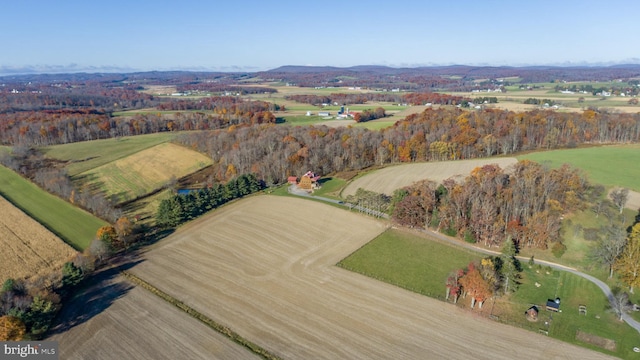 birds eye view of property featuring a rural view