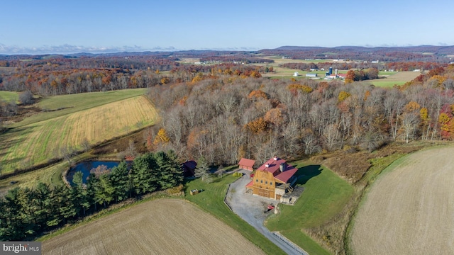 drone / aerial view with a rural view