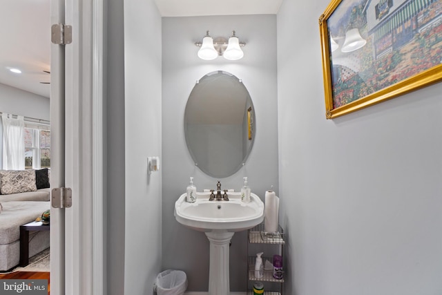 bathroom featuring hardwood / wood-style flooring