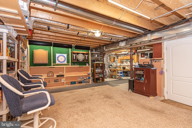 basement with carpet floors