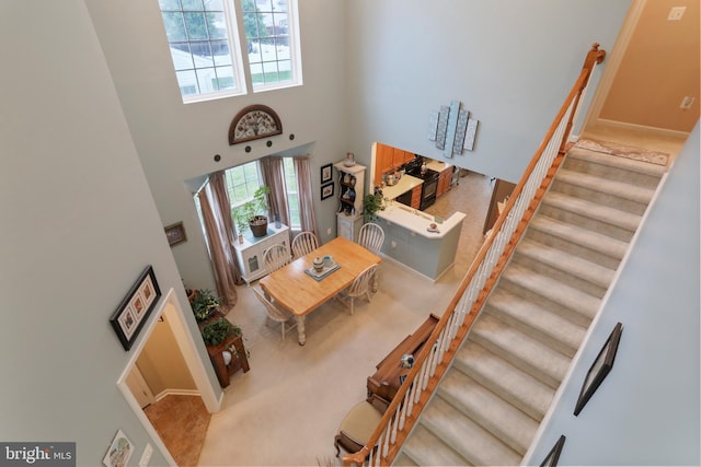 interior space featuring a towering ceiling