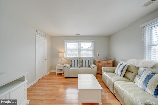 living room with light hardwood / wood-style floors