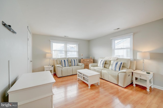 living room with light hardwood / wood-style flooring