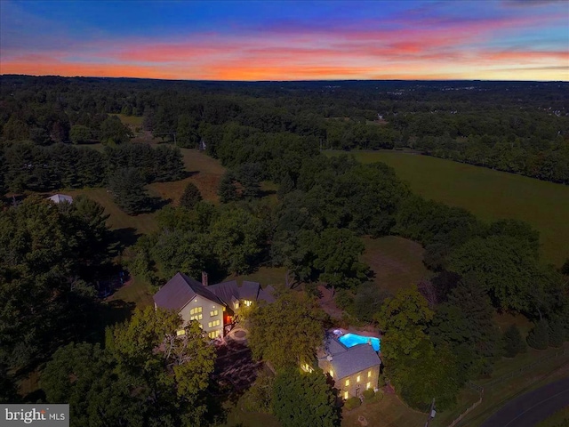 view of aerial view at dusk