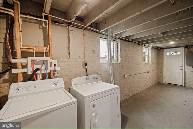 laundry room featuring washer and clothes dryer and electric panel