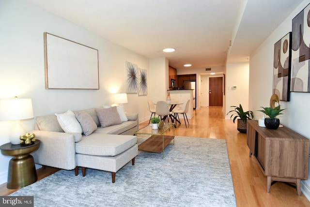 living room with light hardwood / wood-style flooring