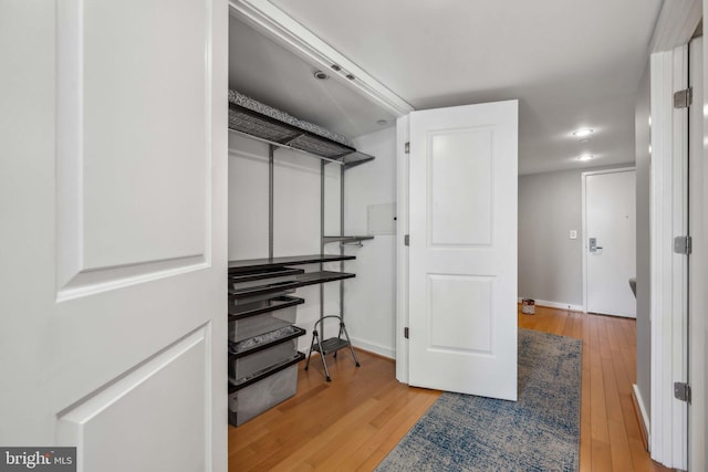 spacious closet featuring light hardwood / wood-style flooring