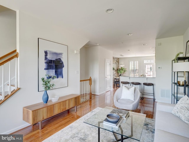 living room featuring light wood-type flooring