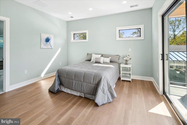 261 Moore St, Princeton, NJ 08540 - bedroom featuring recessed lighting, baseboards, visible vents, light wood-style floors, and access to exterior