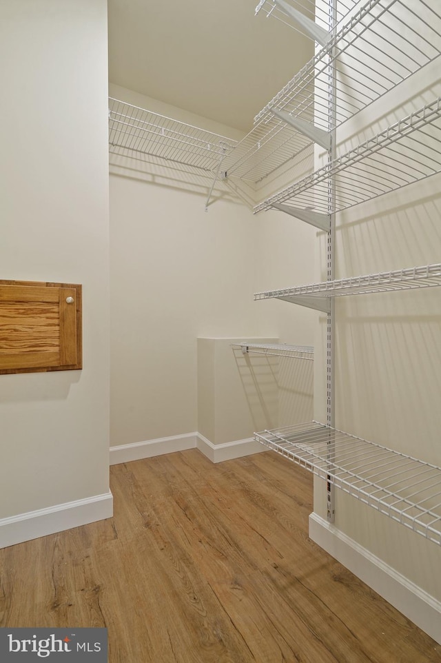 walk in closet with hardwood / wood-style floors