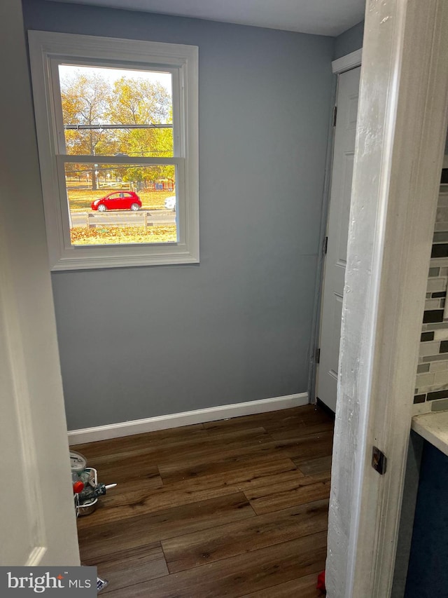 interior space with dark wood-type flooring