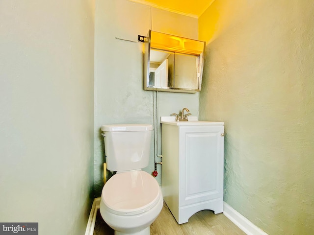 bathroom featuring hardwood / wood-style flooring, toilet, and vanity