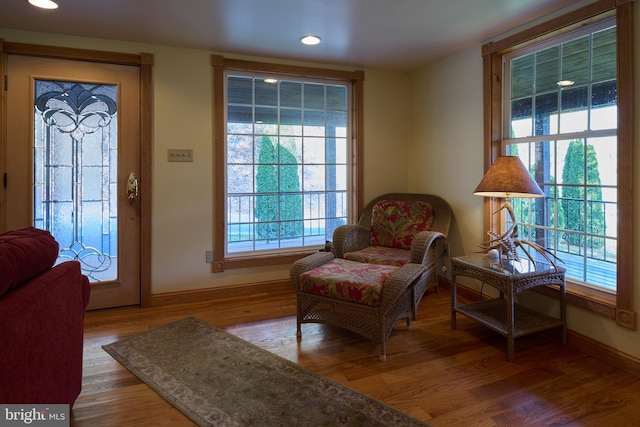 sitting room with hardwood / wood-style floors