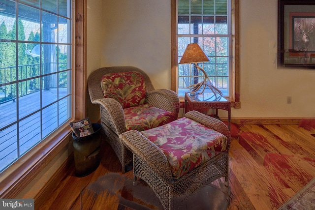 sitting room with hardwood / wood-style floors and plenty of natural light