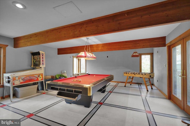 recreation room with french doors and billiards