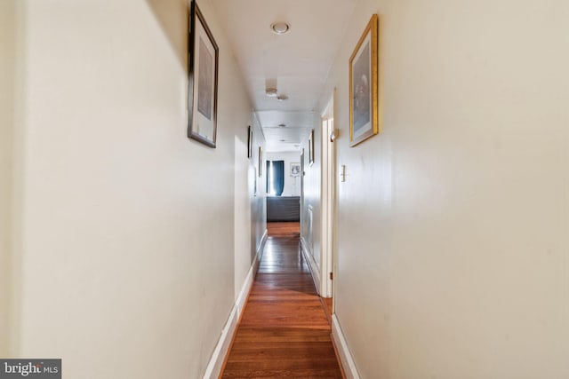 hallway featuring dark wood-type flooring