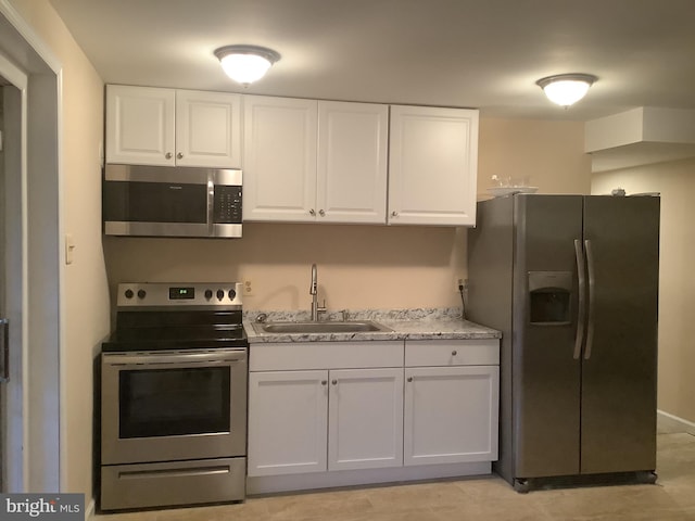 kitchen with white cabinetry, sink, and stainless steel appliances